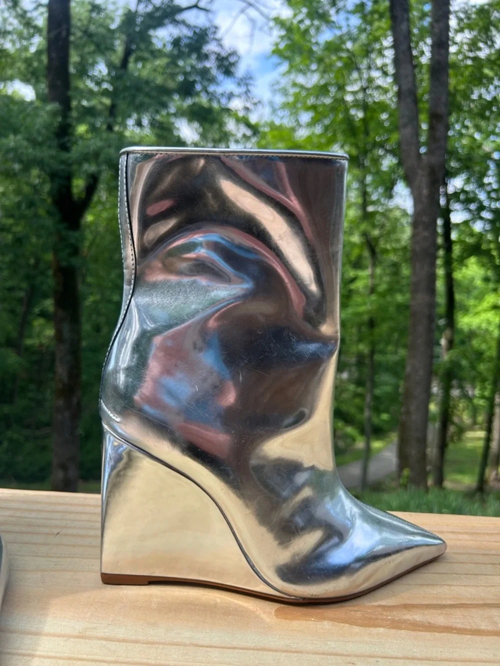 SCHUTZ Asya Leather Bootie METALIC SILVER SIZE 7.5